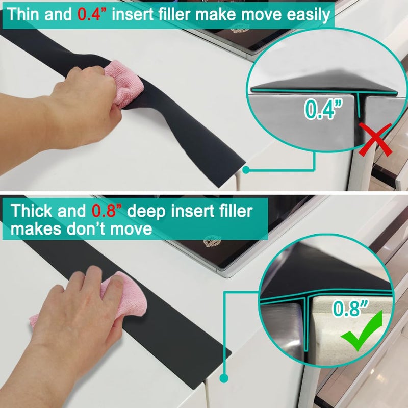 Mofason Stove Counter Gap Cover, 2 Pack Kitchen Silicone Oven Gap Filler â€“ 25 Inches Countertop Strips Gap Guard, Easy to Clean (Black) - Image 4